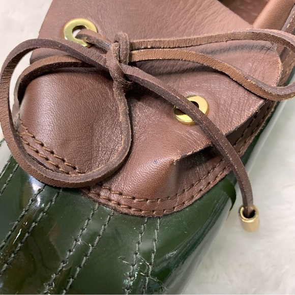 Tory Burch Women's Matthew Duck Boots 8 Green Brown Leather Rubber Rain Shoes - Picture 4 of 16